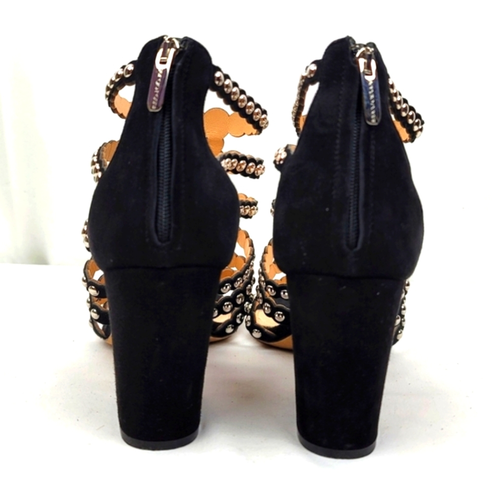 Sergio Rossi Black Strappy Studs Block Heels Sandals size 39 - Picture 7 of 11